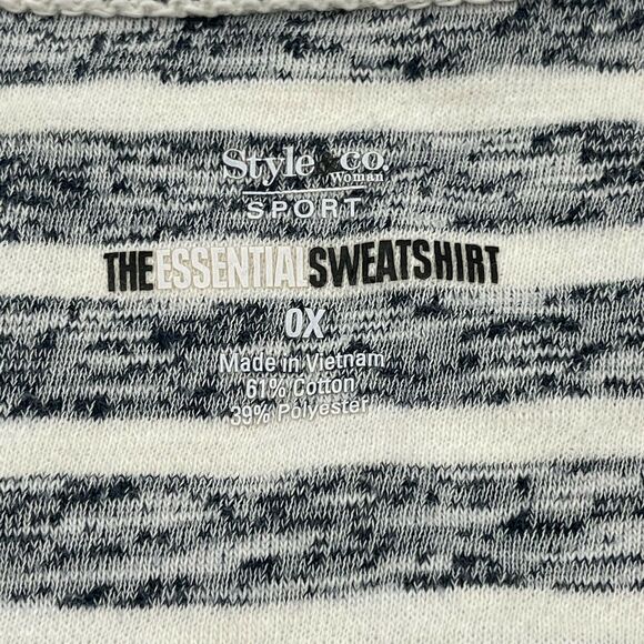 Style Co Essential Sweatshirt Women Plus 0X Black White Stripe Lightweight Basic - Picture 3 of 5